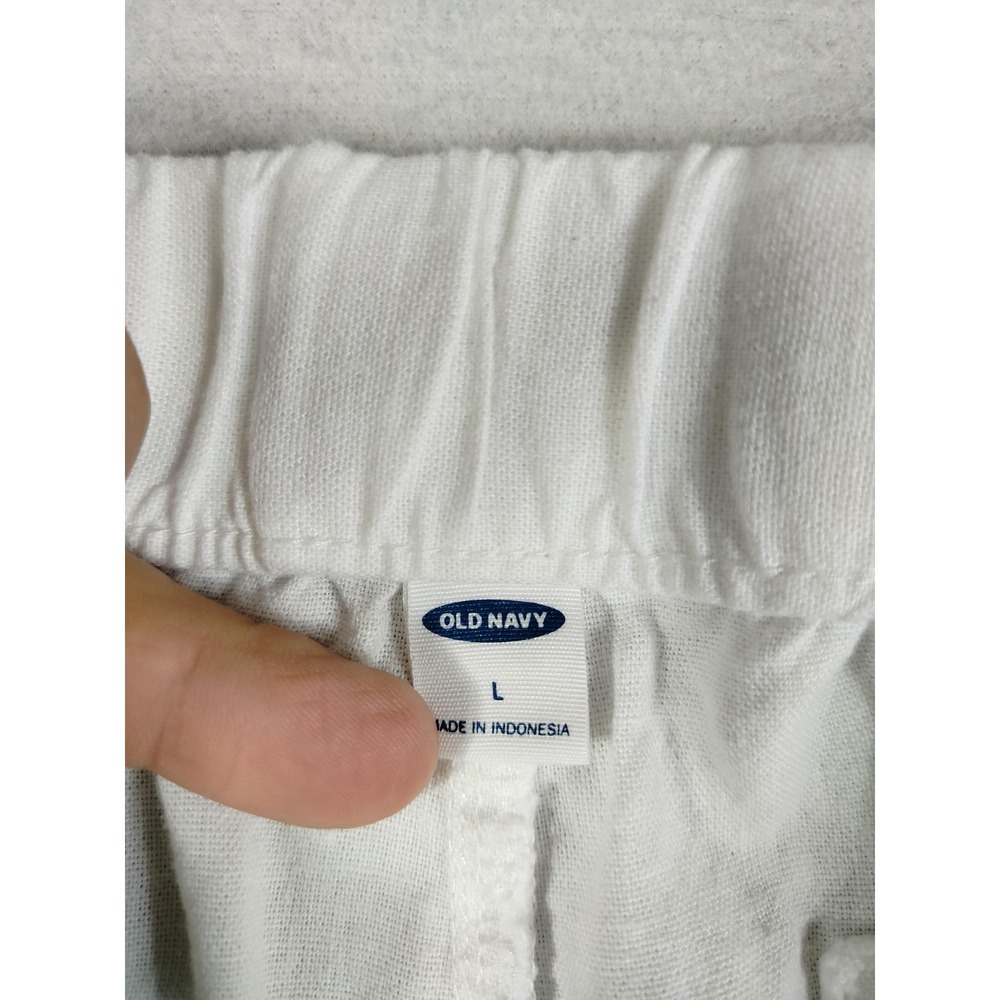 Old Navy Pants Womens Large White Linen Blend Wide Leg High Rise Drawstring - Picture 3 of 11